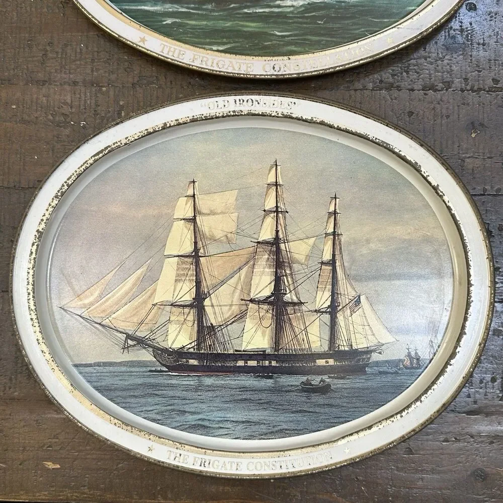 1976 Bicentennial Tray Set – Constellation & Old Ironsides Nautical Decor